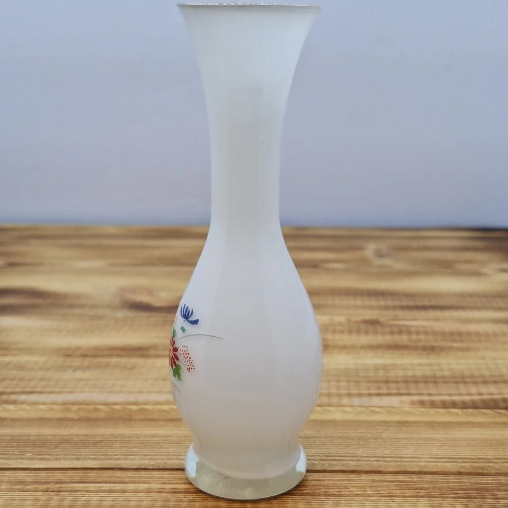 Vintage‎ Gold Rim Floral Tiny Encased White Bud Vase 6